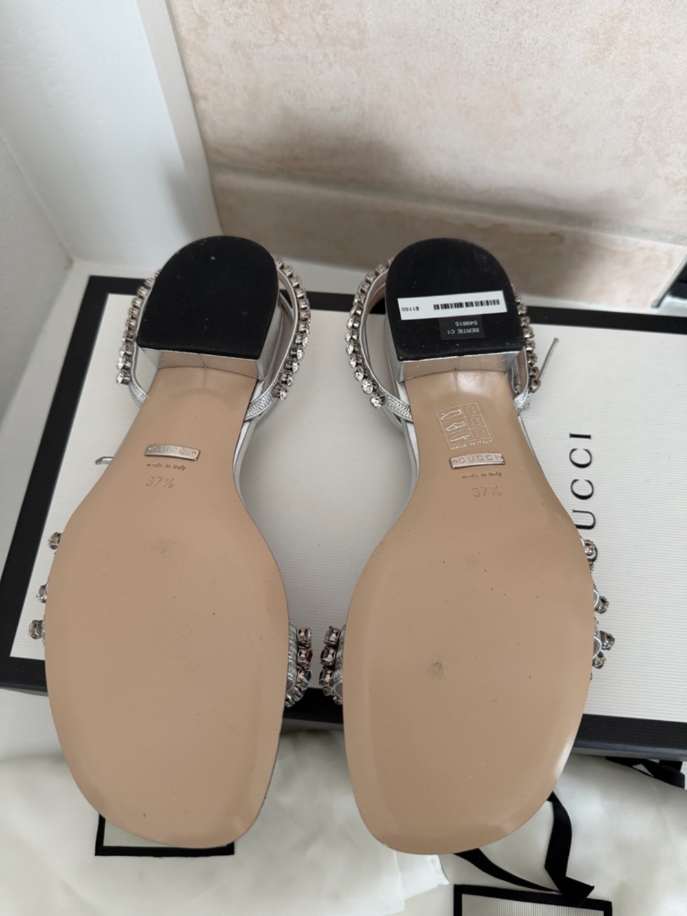 New Gucci Bertie Sandals with Red, Clear, and Blue Crystal Straps 37.5 - Picture 10 of 14